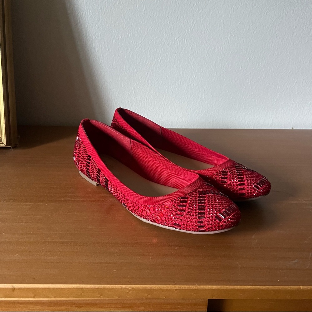 Thalia Sodi Karli embellished red flats